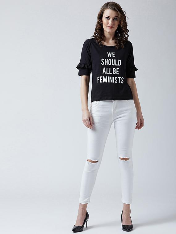 ruffle trim slogan print tee - 16187618 - Zoom Image - 3