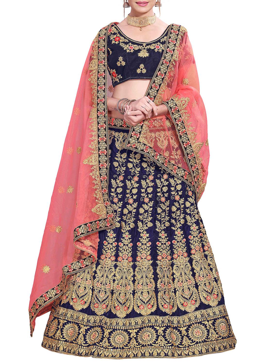 zari embroidered a-line lehenga - 16187996 - Zoom Image - 1