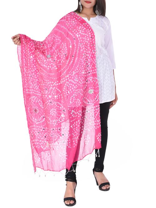 pink cotton bandhani dupatta - 16188463 - Standard Image - 1