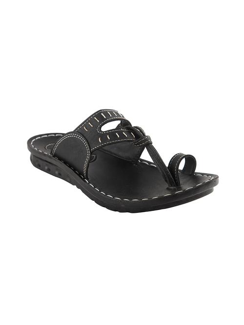 black leatherette slip on slippers - 16189961 - Standard Image - 1