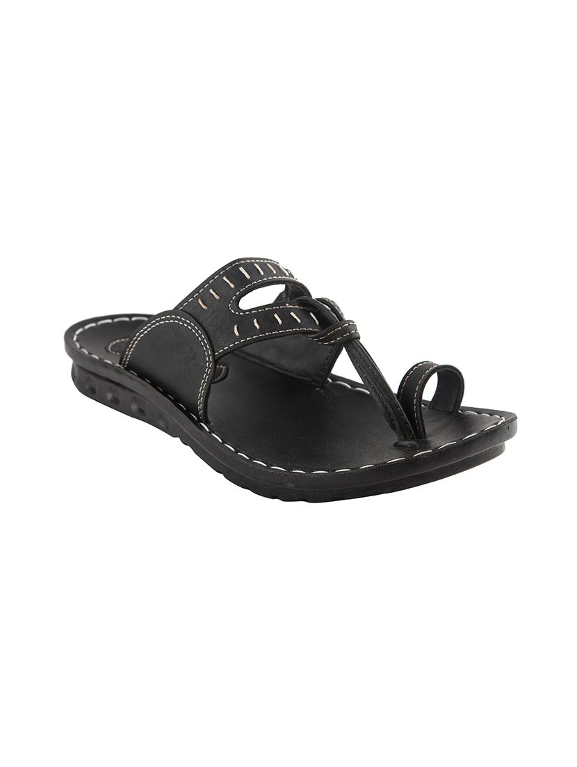 black leatherette slip on slippers - 16189961 - Zoom Image - 1