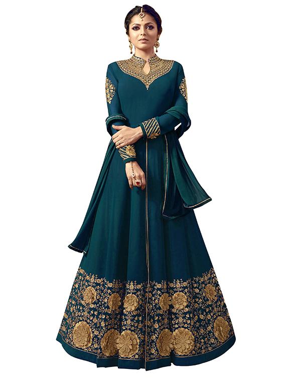 embroidered semi-stitched anarkali suit - 16190463 - Zoom Image - 1