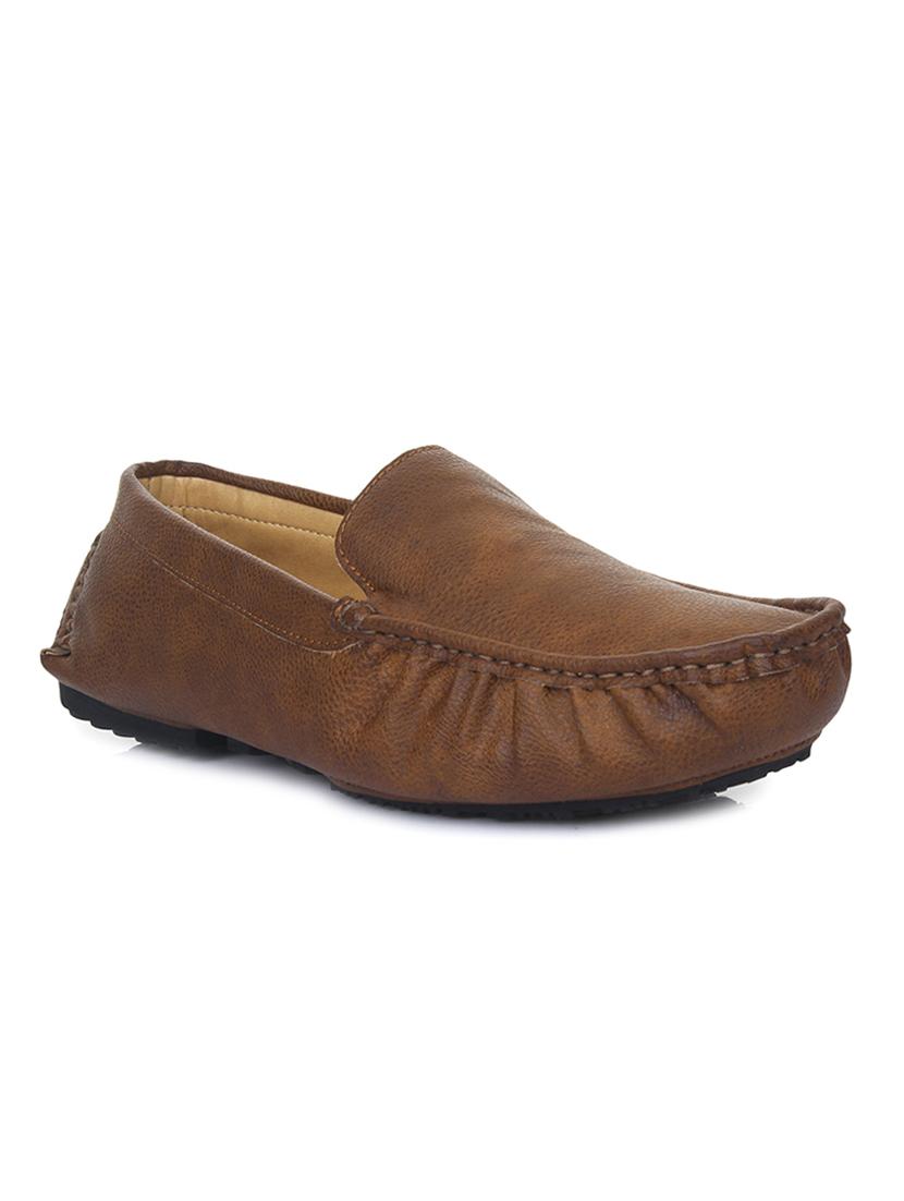 tan leatherette slip on loafers - 16190730 - Zoom Image - 1