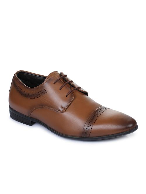 tan leatherette lace-up derbys - 16190783 - Standard Image - 1