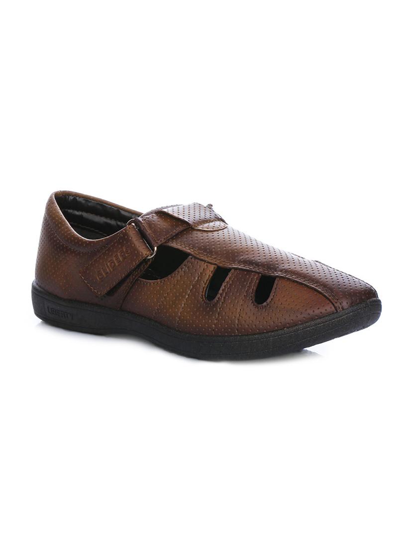 brown leatherette back strap sandals - 16190942 - Zoom Image - 1