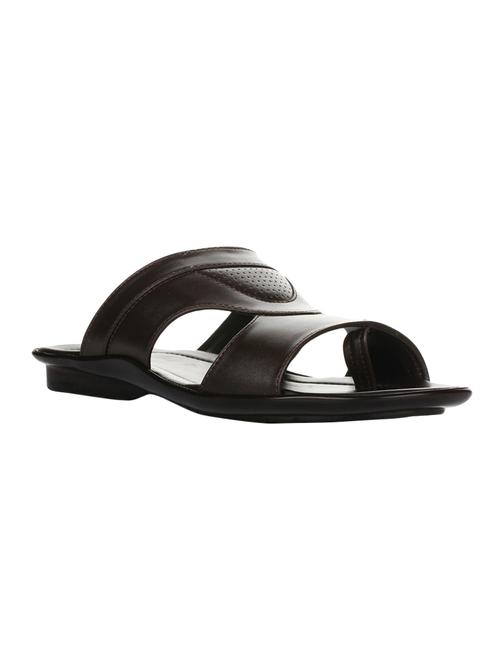 brown leatherette slip on slippers - 16191028 - Very Small Image - 1