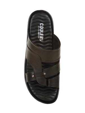 brown leatherette slip on slippers - 16191049 - Standard Image - 4