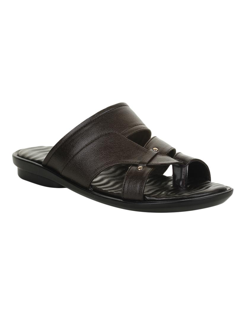 brown leatherette slip on slippers - 16191049 - Zoom Image - 1