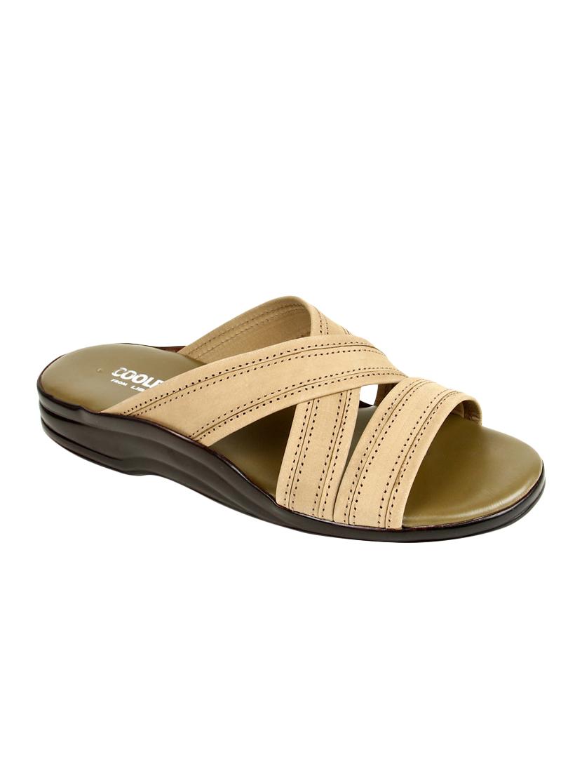 beige leatherette slip on slippers - 16191085 - Zoom Image - 1