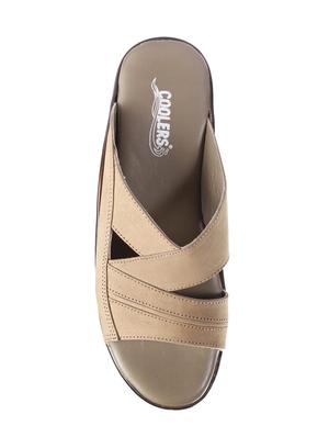 beige leatherette slip on slippers - 16191087 - Standard Image - 3