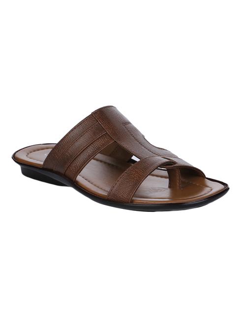 tan leatherette slip on slippers - 16191130 - Very Small Image - 1