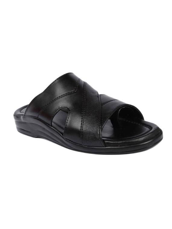 black leatherette slip on slippers - 16191149 - Zoom Image - 1