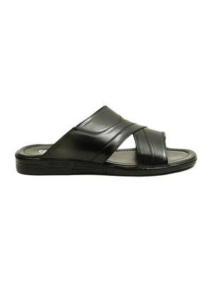 black leatherette slip on slippers - 16191153 - Standard Image - 2