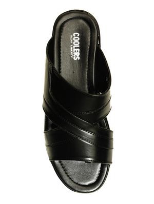 black leatherette slip on slippers - 16191153 - Standard Image - 3