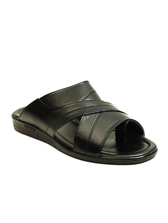 black leatherette slip on slippers - 16191153 - Zoom Image - 1