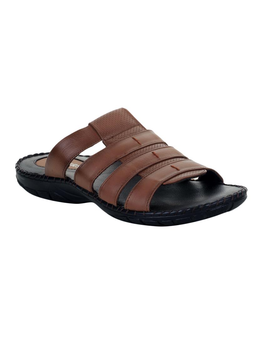 brown leather slip on slippers - 16191182 - Zoom Image - 1