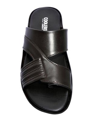 brown leatherette slip on slippers - 16191222 - Standard Image - 4