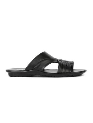 black leatherette slip on slippers - 16191224 - Standard Image - 2
