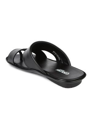 black leatherette slip on slippers - 16191224 - Standard Image - 3