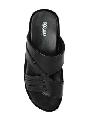 black leatherette slip on slippers - 16191224 - Standard Image - 4
