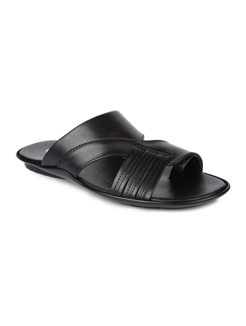 black leatherette slip on slippers - 16191224 - Zoom Image - 1
