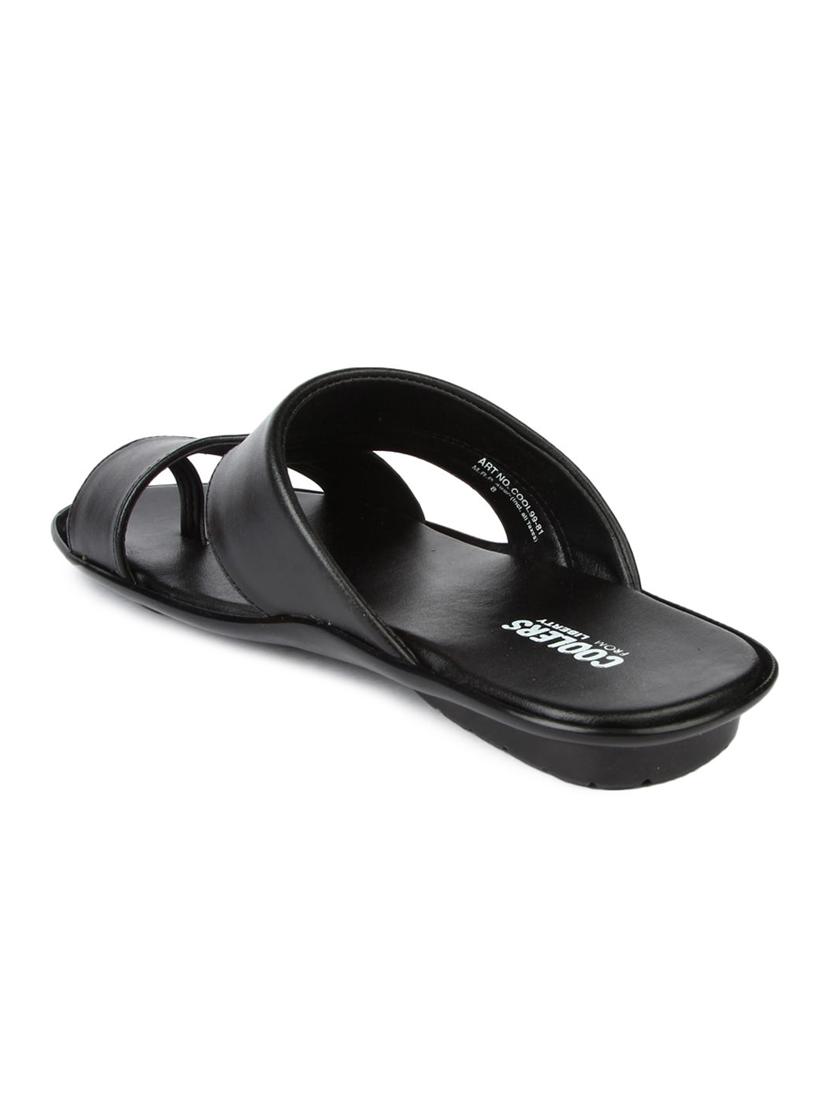black leatherette slip on slippers - 16191224 - Zoom Image - 3