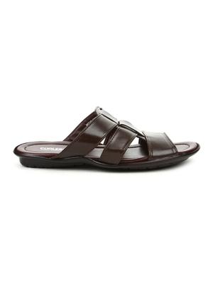 brown leatherette slip on slippers - 16191226 - Standard Image - 2