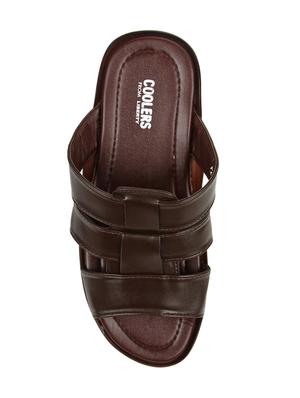 brown leatherette slip on slippers - 16191226 - Standard Image - 4