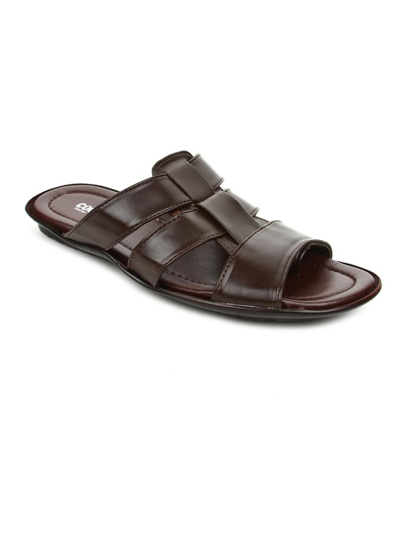 brown leatherette slip on slippers - 16191226 - Zoom Image - 1