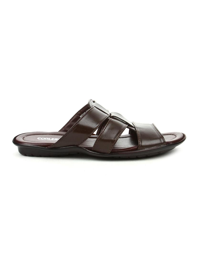 brown leatherette slip on slippers - 16191226 - Zoom Image - 2