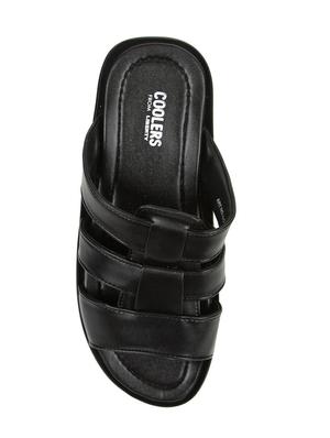 black leatherette slip on slippers - 16191228 - Standard Image - 4