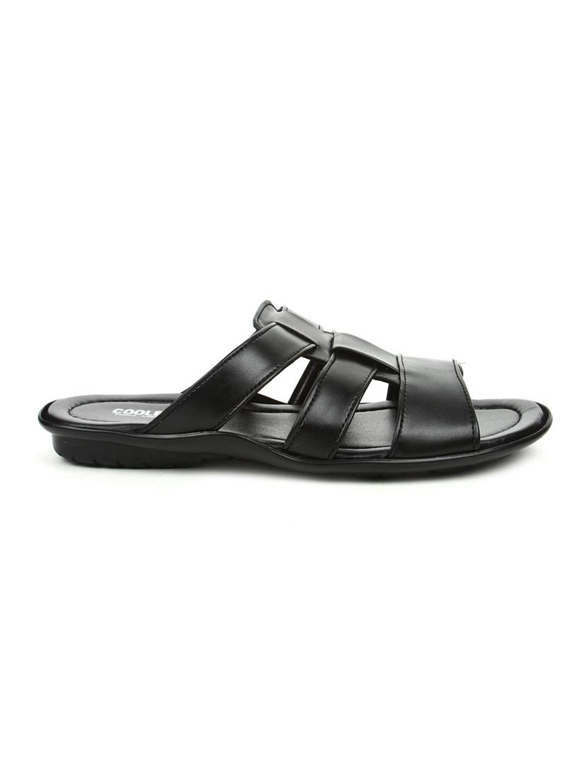 black leatherette slip on slippers - 16191228 - Zoom Image - 2