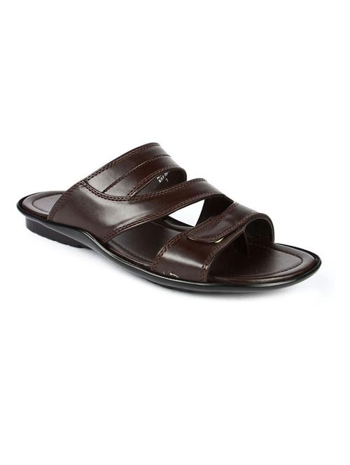 brown leatherette slip on slippers - 16191239 - Standard Image - 1