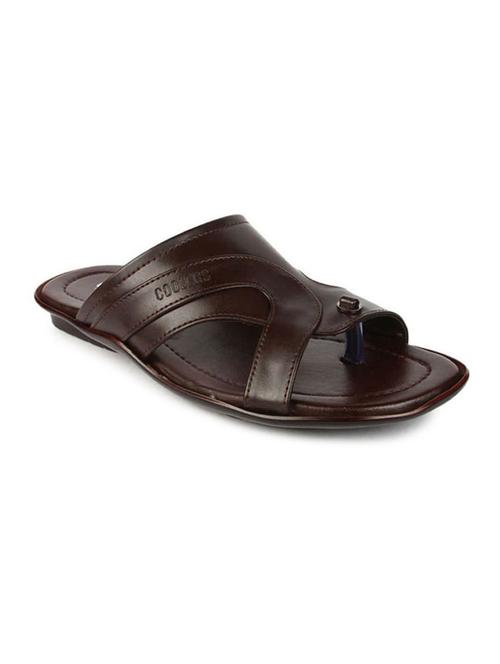 brown leatherette slip on slippers - 16191245 - Standard Image - 1