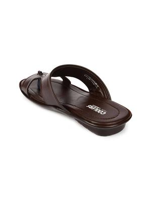 brown leatherette slip on slippers - 16191245 - Standard Image - 3