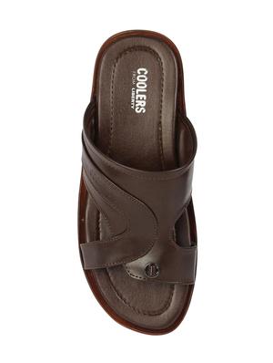 brown leatherette slip on slippers - 16191245 - Standard Image - 4