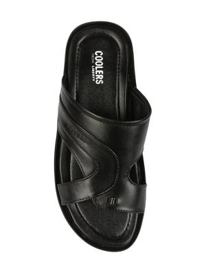 black leatherette slip on slippers - 16191247 - Standard Image - 3