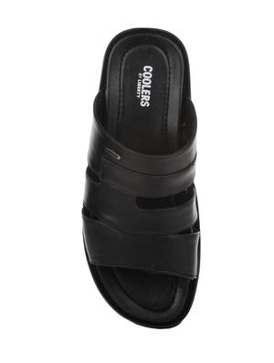 black leatherette slip on slippers - 16191260 - Standard Image - 3