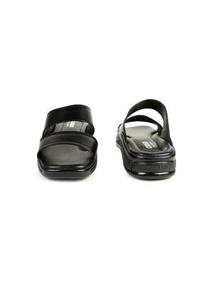 black leather slip on slippers - 16191307 - Standard Image - 3