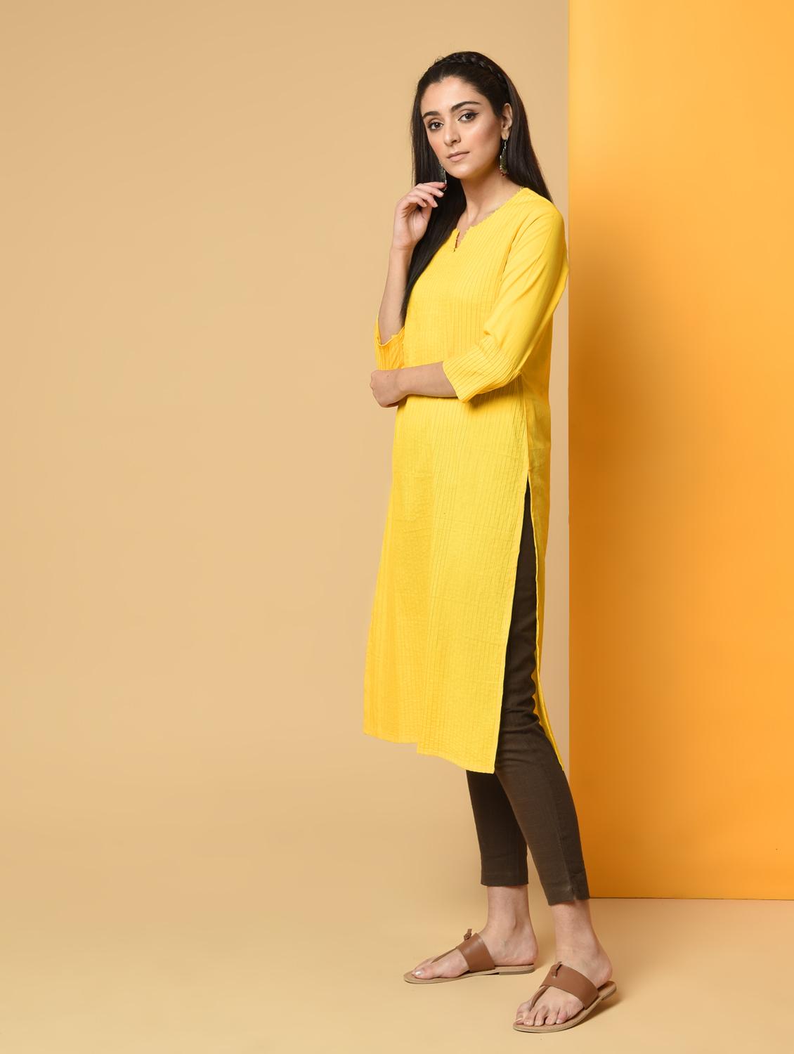 pintucks solid kurta with pant set - 16192982 - Zoom Image - 2