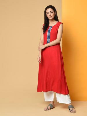 printed placket solid kurta with palazzo set - 16192992 - Standard Image - 2