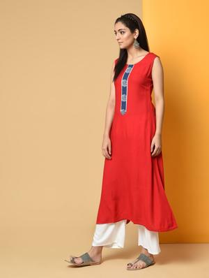 printed placket solid kurta with palazzo set - 16192992 - Standard Image - 3