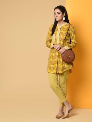 printed patch pocket a-line kurta with pant set - 16192995 - Standard Image - 2