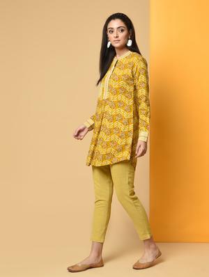 printed patch pocket a-line kurta with pant set - 16192995 - Standard Image - 3