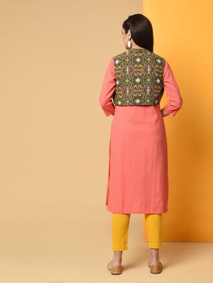 pintucks solid kurta with jacket - 16193010 - Standard Image - 4