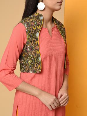 pintucks solid kurta with jacket - 16193010 - Standard Image - 5