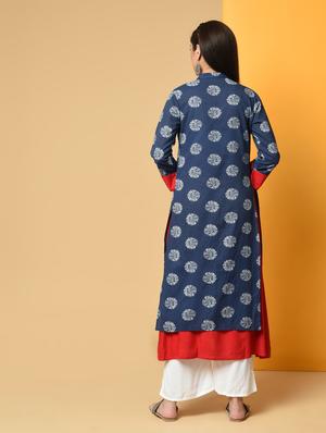 solid kurta with printed jacket - 16193018 - Standard Image - 4