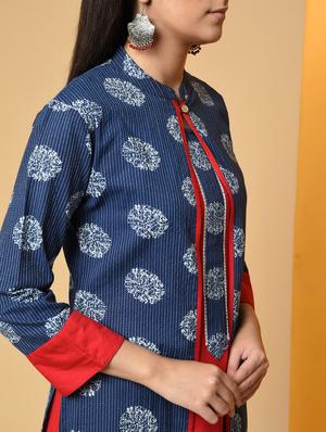 solid kurta with printed jacket - 16193018 - Standard Image - 5