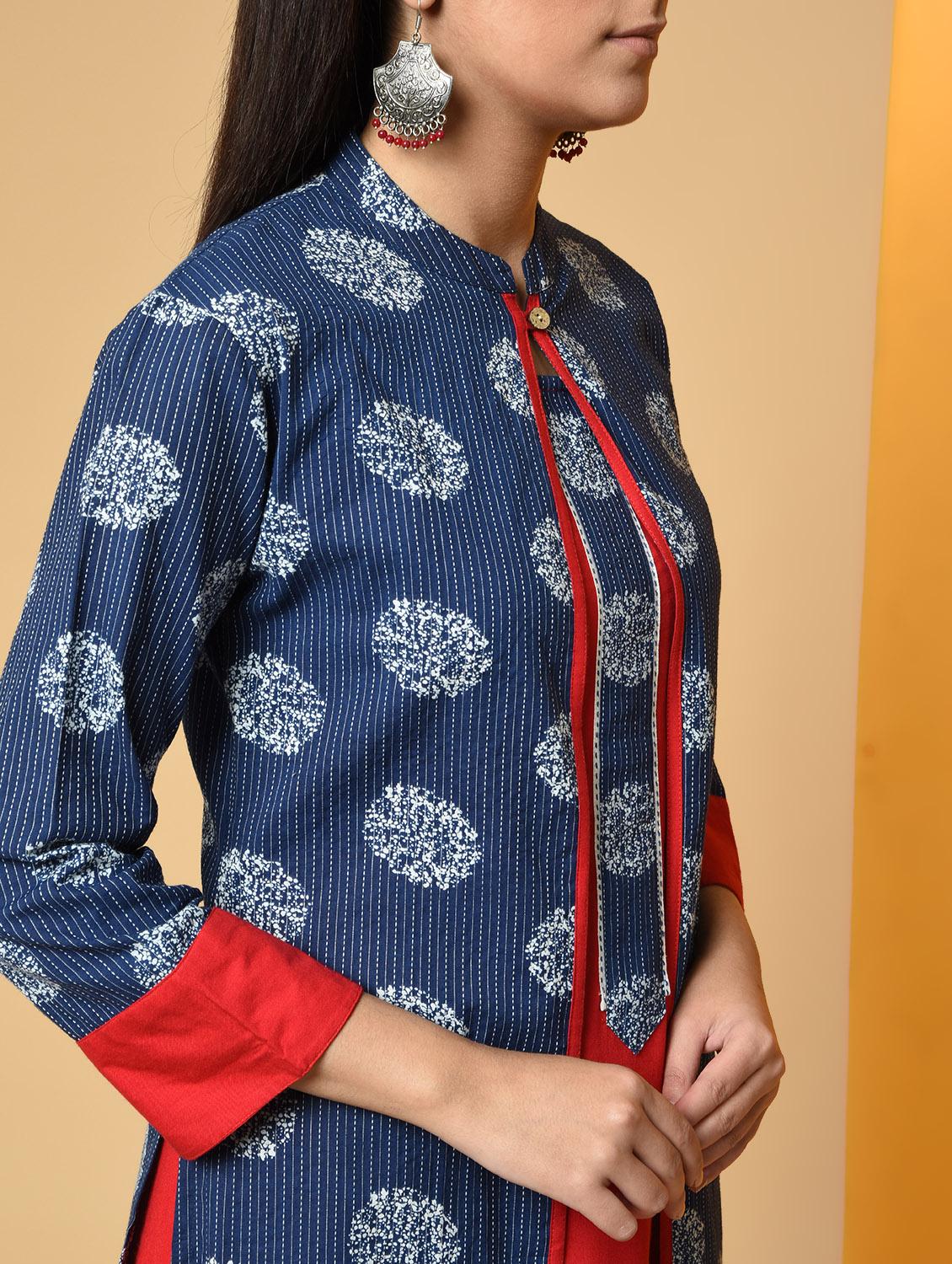 solid kurta with printed jacket - 16193018 - Zoom Image - 5