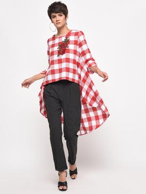 embroidered checkered high low tunic - 16193755 - Standard Image - 2